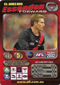 2002 Team Zone AFL Team #63 James Hird Front